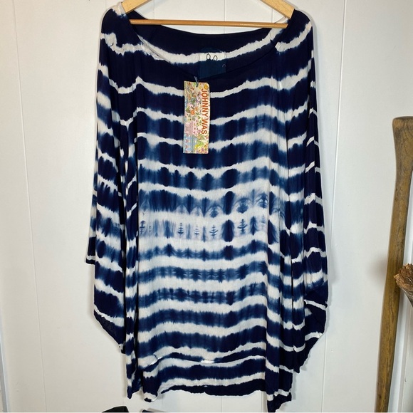 NWT Johnny Was Baillon Tunic Tie Dye Stripe Dress Blue Bell Sleeves PG2003-417 - Picture 2 of 13